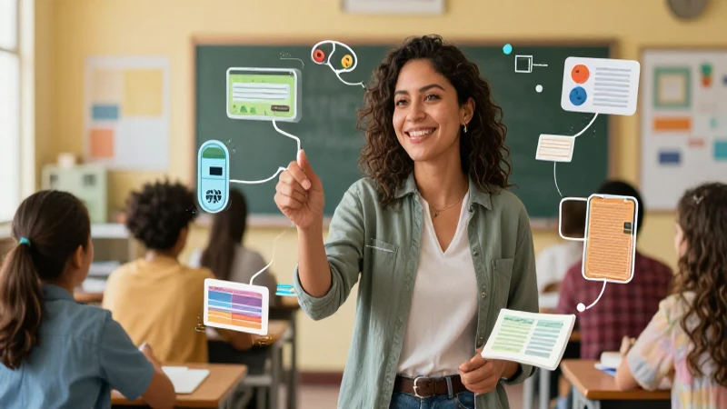 Ejemplos de guías de autoaprendizaje para docentes y estudiantes 9 Profesora mexicana con elementos digitales educativos