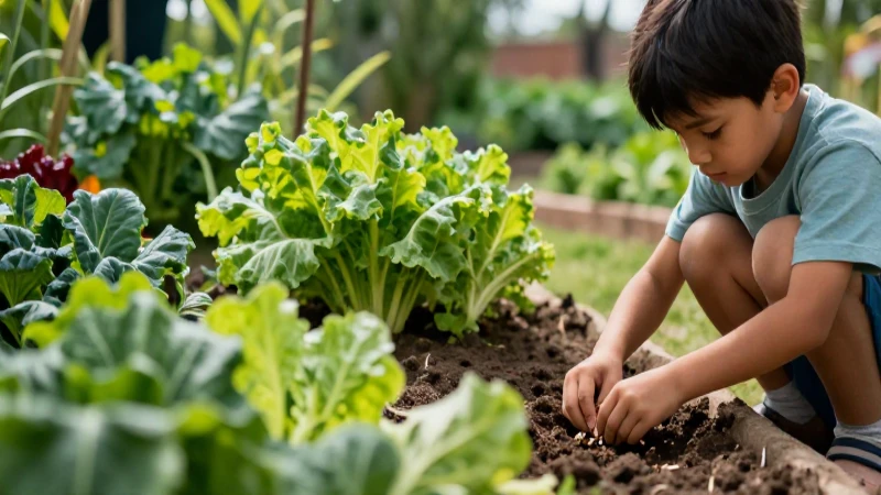Joven planta semillas en un vibrante jardín mexicano