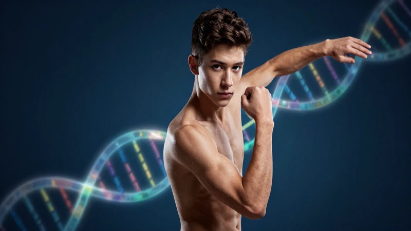 Joven fuerte con patrones de ADN vibrantes y cinemáticos