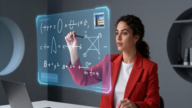 Conoce de forma sencilla qué son las ecuaciones y cómo resolverlas 4 Tutor femenina resuelve ecuación abstracta holográfica