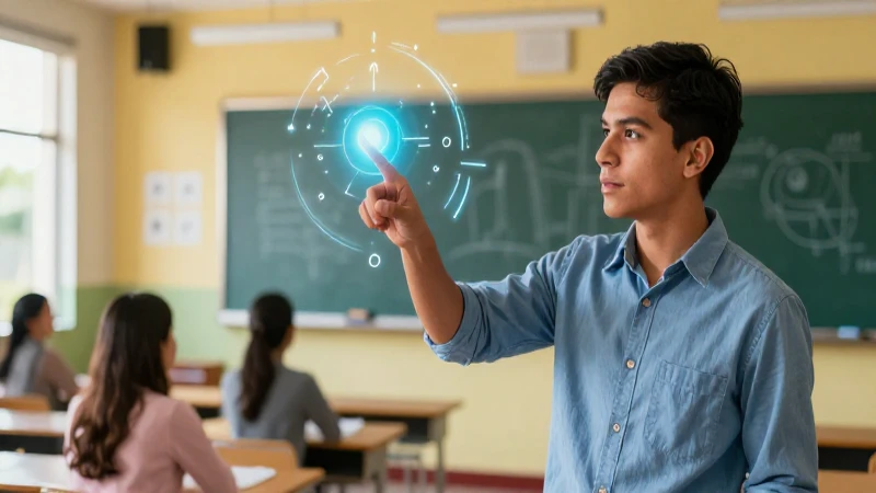 Educador mexicano moderno ilustra conceptos abstractos dinámicos