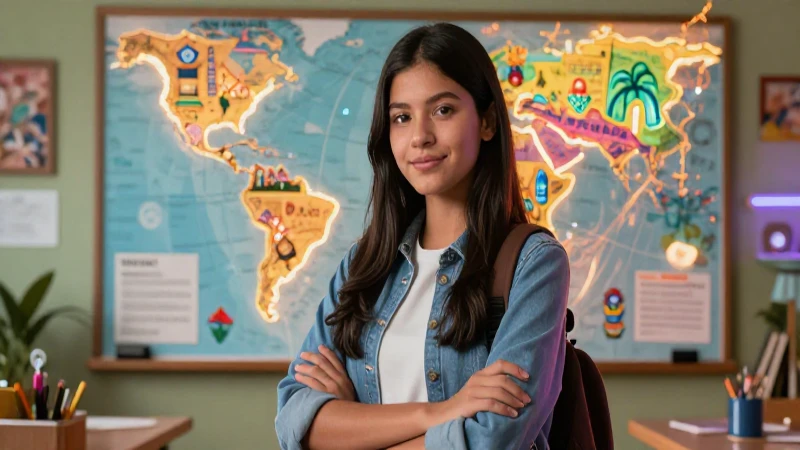 Regiones: Impacto y significado en la geografía global 4 Estudiante mexicano moderno en entorno educativo vibrante