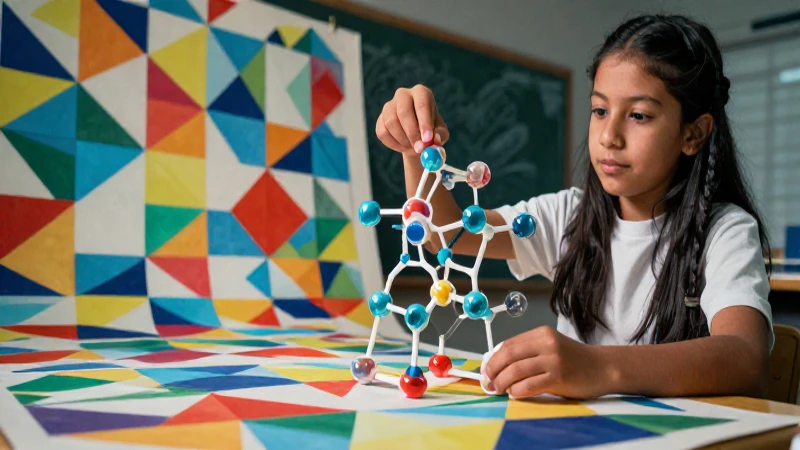 Estudiante mexicano interactúa con modelo cristal geométrico