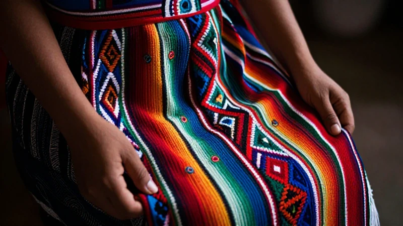 Manos sostienen textil indígena vibrante y educativo