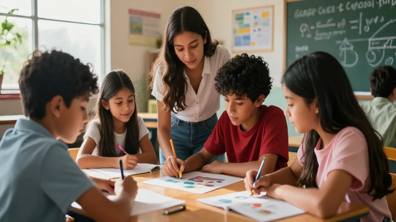 Estudiantes colaborando en moderno aula mexicana