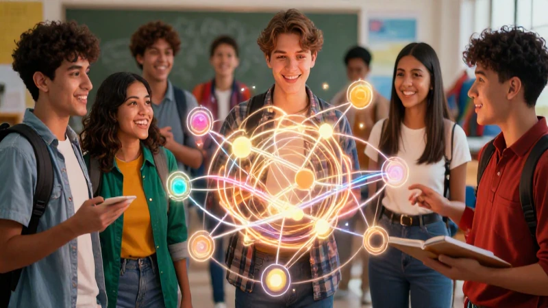 Jóvenes diversos conectados con conocimiento vibrante