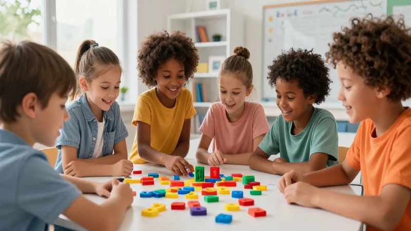 Ilustración educativa vibrante de niños felices