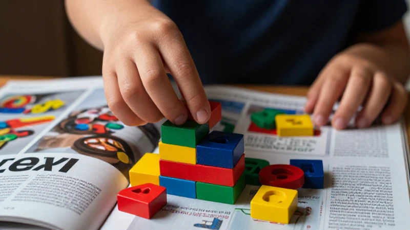 Niño interactúa con bloques educativos de colores