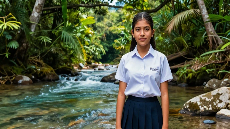 Estudiante vibrante en paisaje natural mexicano