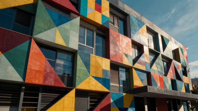 Arquitectura mexicana vibrante con patrones geométricos