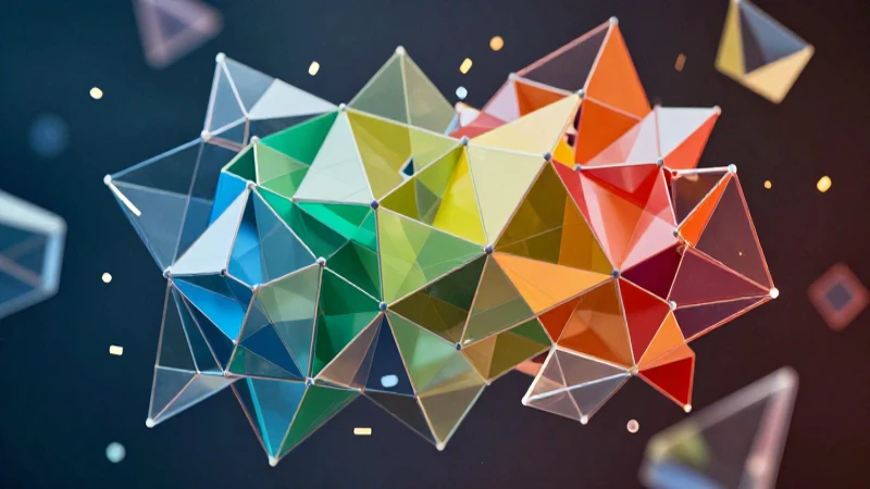 Geometrías dinámicas en colores vibrantes ilustran diseño moderno