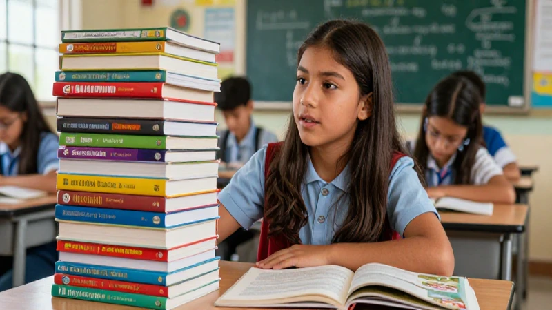 Libros escolares modernos en un aula vibrante y detallada