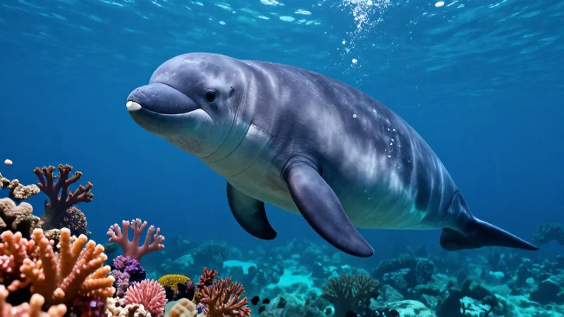 Mamífero marino majestuoso en vibrante ecosistema coral