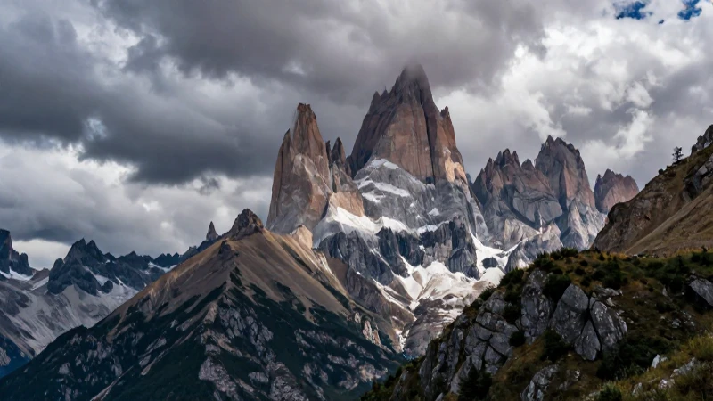 Montañas dramáticas, realistas y detalladas bajo una luz épica