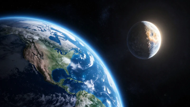 Vista majestuosa de la Tierra y un satélite brillante