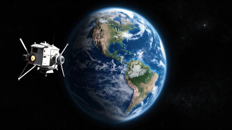 Ilustración futurista de satélite orbitando la Tierra