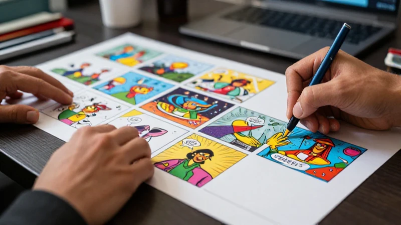 Manos artísticas arman un guion dinámico