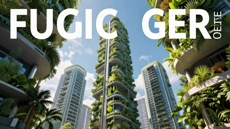 Urbano futurista con jardines verticales y luz cinematográfica