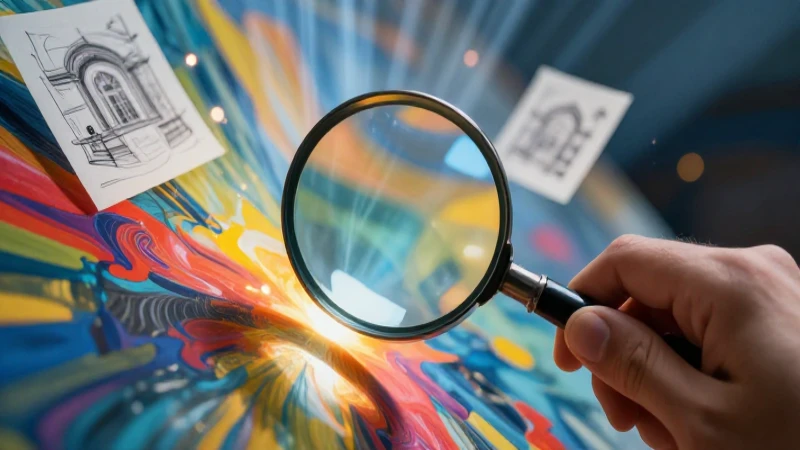 Explora la filosofía del arte en libros SEP: ¡Temas Conoce y reveladores! 3 Lupa examina pintura abstracta detallada