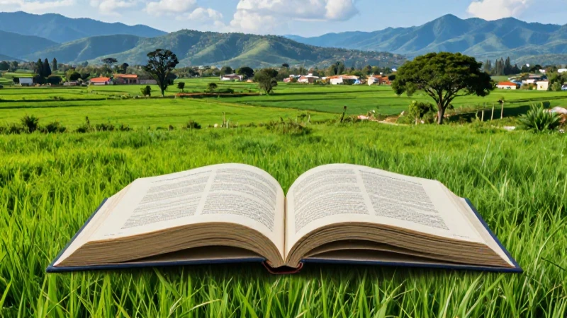 Paisaje mexicano rural con libro flotando