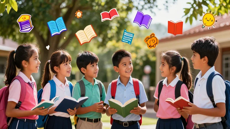 Niños mexicanos interactúan con conocimiento colorido