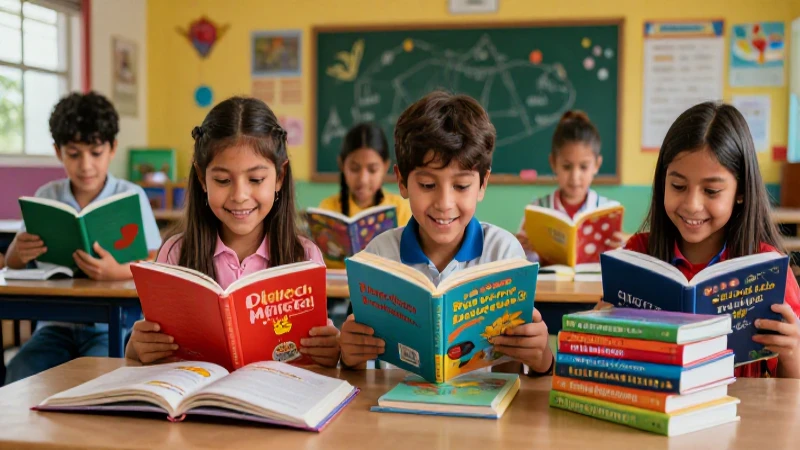 Niños felices leen en un aula moderna