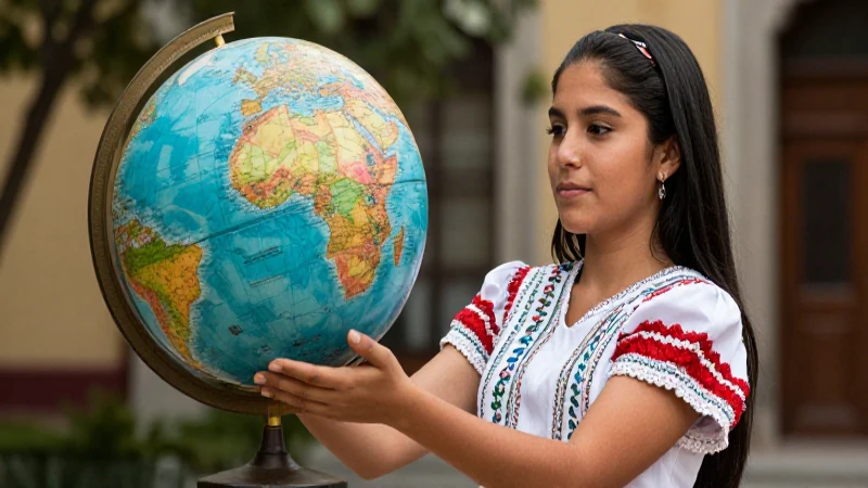 Estudiante mexicano sostiene antiguo globo con estilo cinematográfico