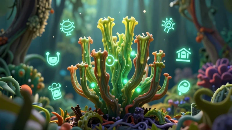 Conoce ventajas clave de los organismos y aprovecha al máximo 3 Ilustración vibrante de planta y símbolos educativos