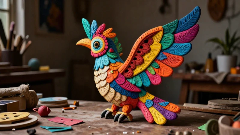 Quetzal en relieve: Arte y técnicas de papel maché 4 Escultura de Quetzal en papel maché mexicano