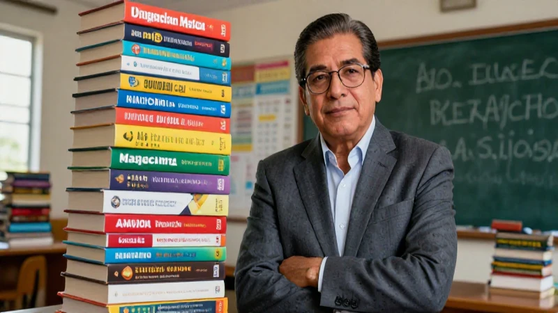 Oficial mexicano confiante junto a libros modernos