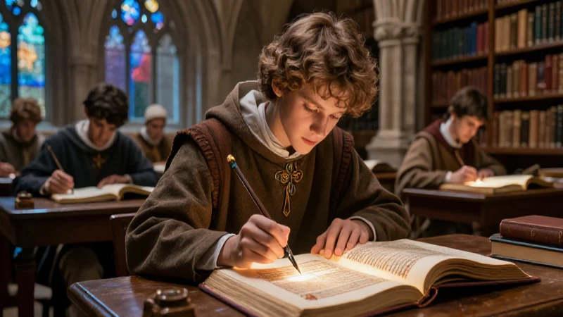La imagen representa la educación medieval con impacto