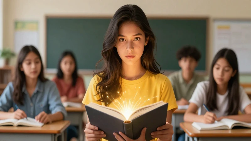 Joven mexicana inspiradora con libro brillante
