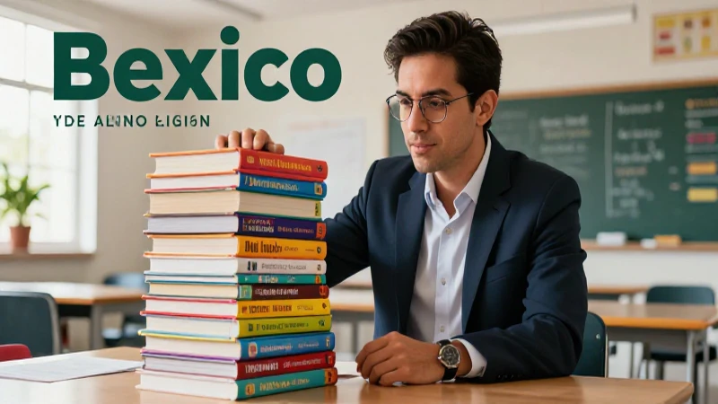 Educador mexicano atractivo con libros y diseño vibrante