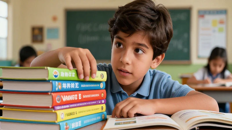 Estudiante curioso con libros en aula moderna