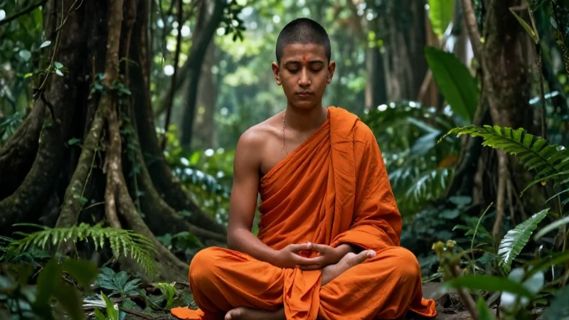 Siddhartha joven medita en la jungla