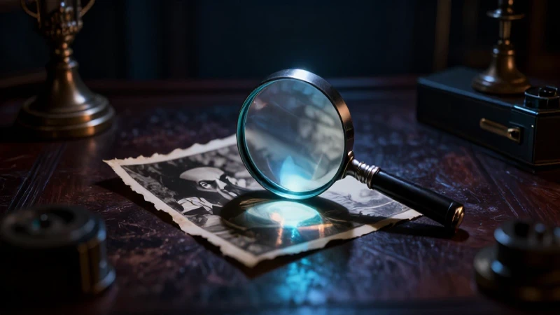 Misteriosa investigación con lupa sobre fotografía antigua