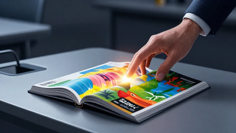 Mano con libro vibrante sobre plataforma educativa