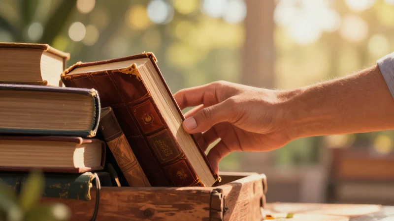 Regala historias: dale vida a tus libros viejos y encuentrales un nuevo hogar 3 Mano elige libro antiguo con luz cálida
