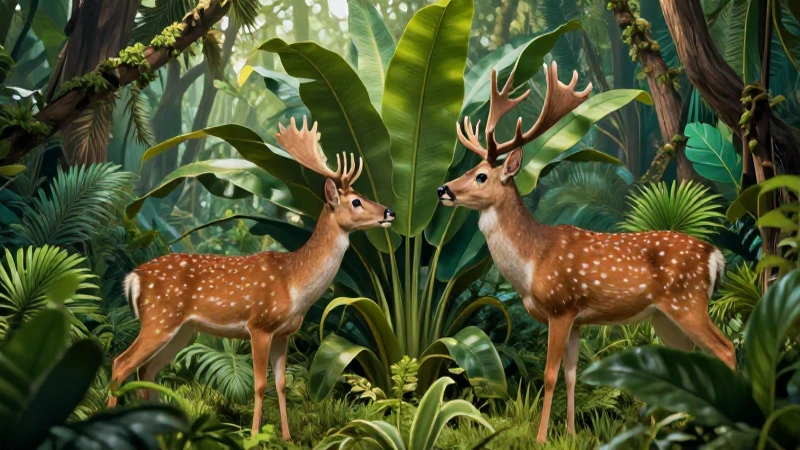 Venado y planta en selva vívida