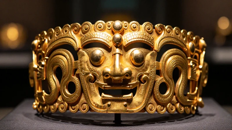 Detalle realista de un artefacto de oro Quimbaya
