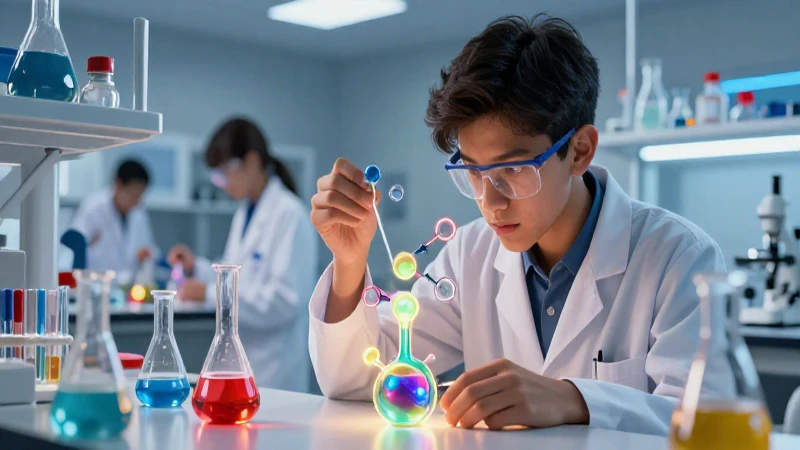 Estudiante de secundaria realizando práctica de química