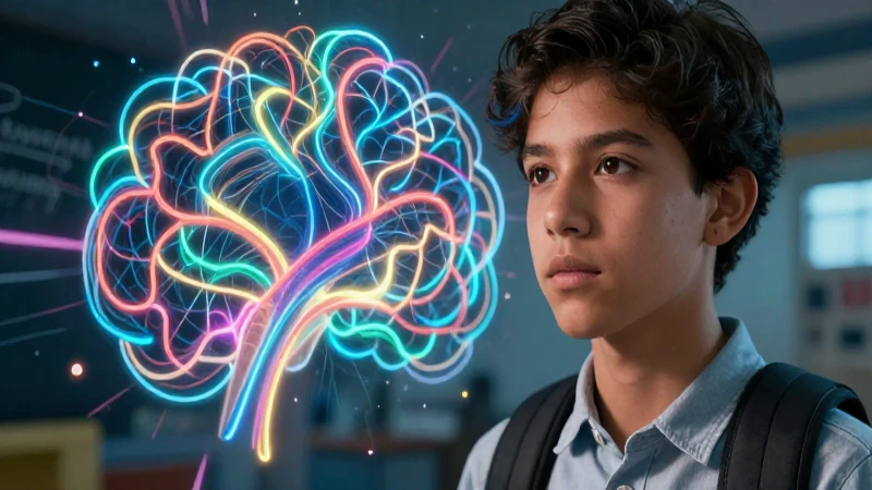 Estudiante mexicano con cerebro iluminado, estilo premium