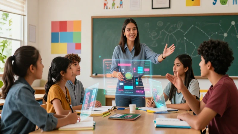 Radix Education: Innovación en Aprendizaje Personalizado 4 Clase mexicana interactúa con contenido holográfico moderno