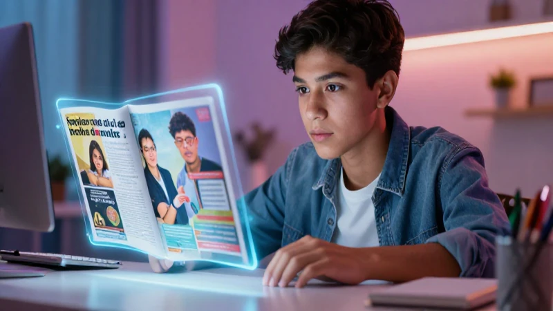 Radix Education: Innovación en Aprendizaje Personalizado 7 Estudiante mexicano y holograma AI en espacio moderno