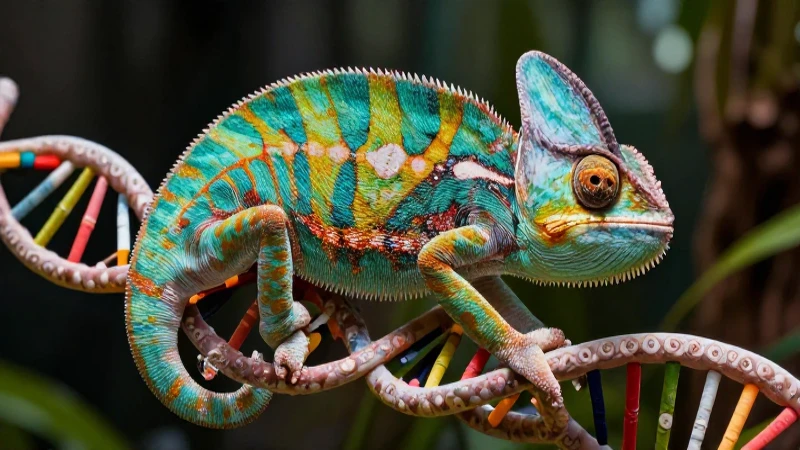 Ramas de la Biología: Explorando Cada Rama de esta Ciencia 6 Camaleón vibrante con ADN integrado