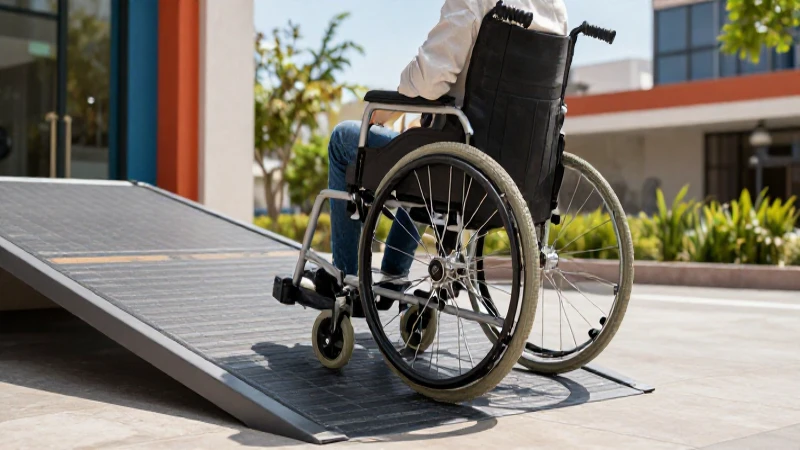 Rampa accesible en México, foco y color vibrante