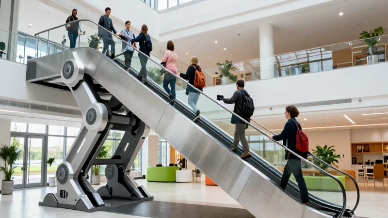 Rampa futurista con gente en un entorno moderno