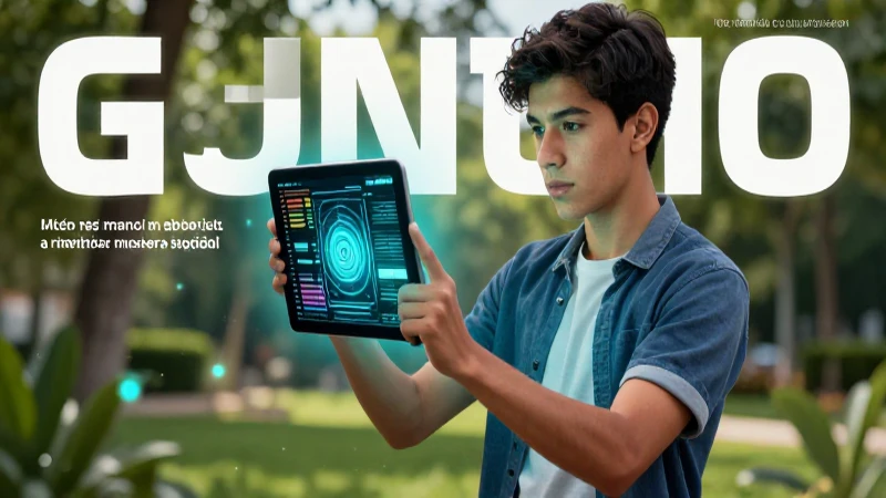 Joven mexicano con tabla digital, visualización de datos abstractos