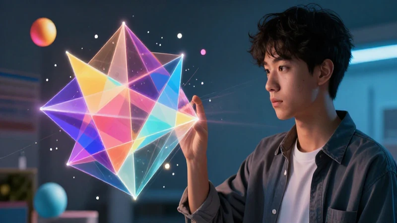 Estudiante y conceptos matemáticos vibrantes e ilustrados