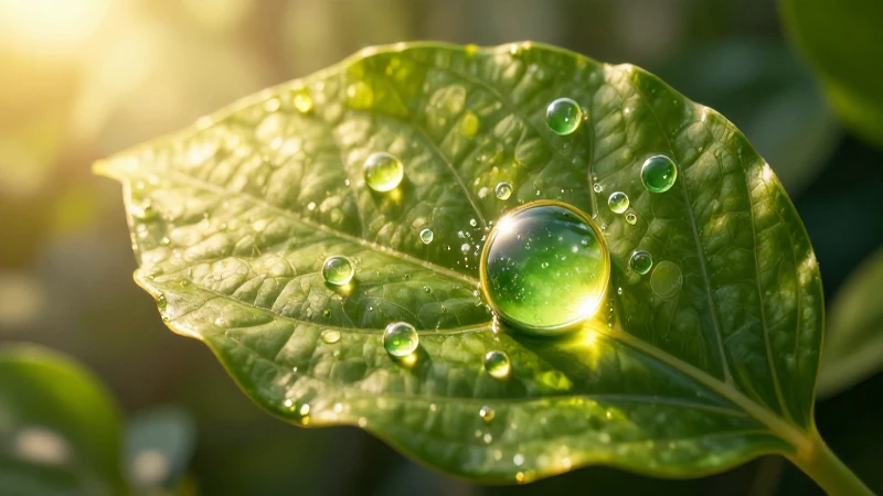 Hoja verde detallada bañada en luz dorada